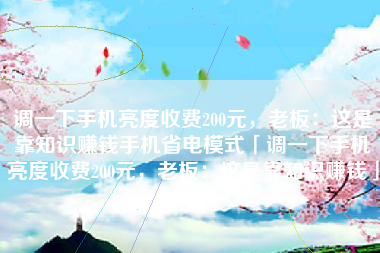 调一下手机亮度收费200元，老板：这是靠知识赚钱手机省电模式「调一下手机亮度收费200元，老板：这是靠知识赚钱」